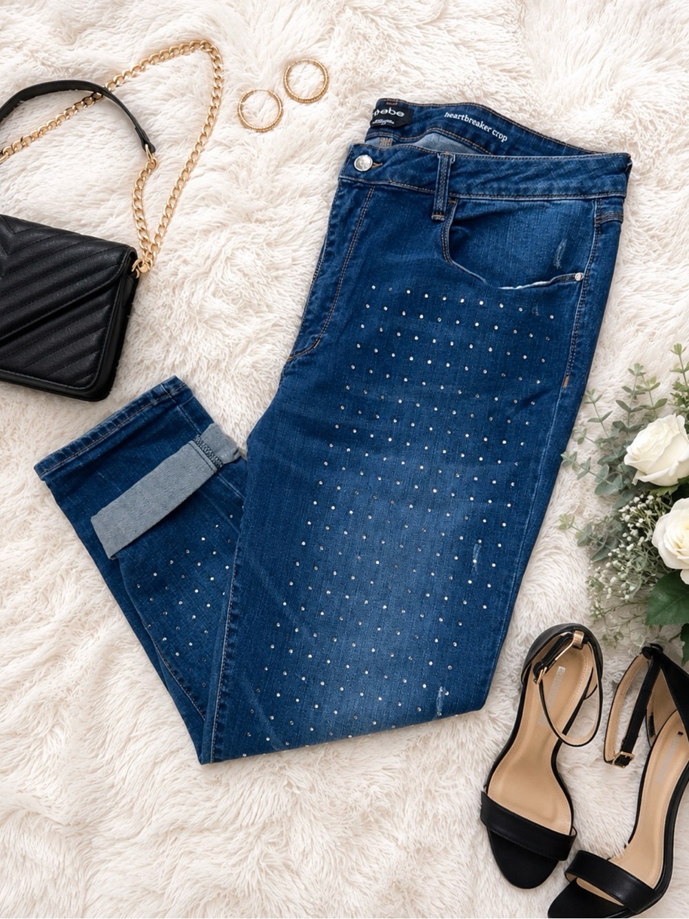 Dark Blue Embellished Heartbreaker Crop Jeans